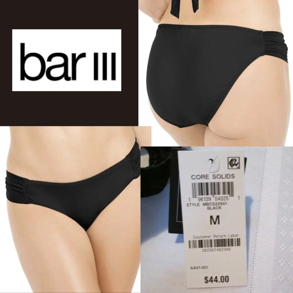 BAR III Shirred Black Solid Hipster Bikini Bottom NWT Sz M
